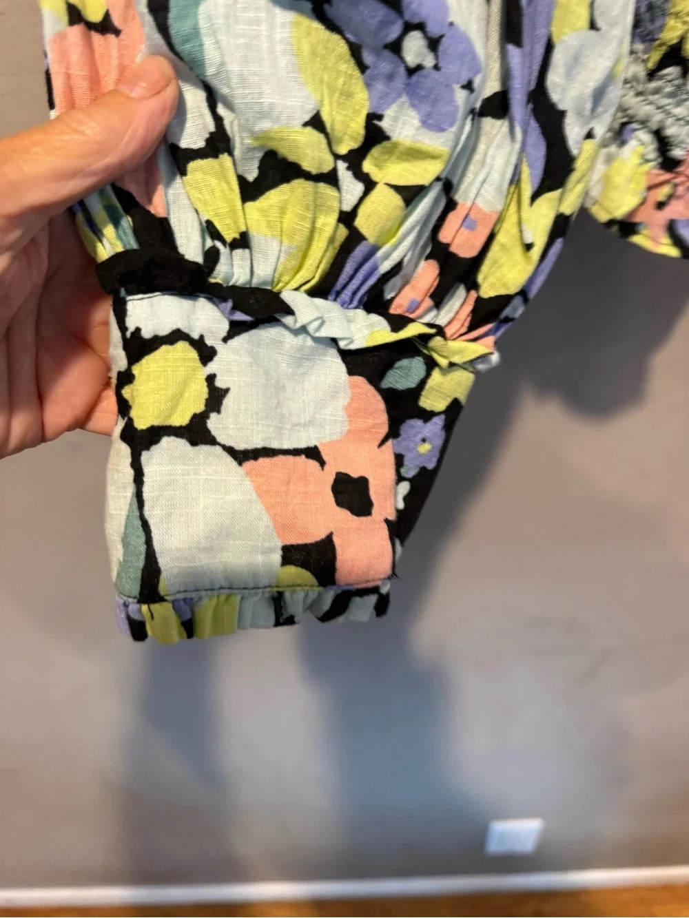 Free People Black Floral Smocked Square-Neck Top